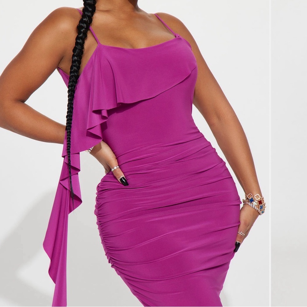 Magenta Ruffled Maxi Bodycon Dress - Women's Elegant Evening Dress